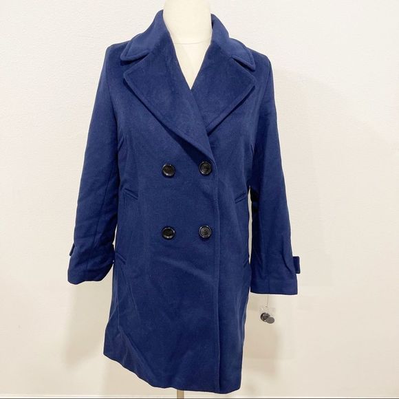 Sam Edelman Jackets & Blazers - Sam Edelman Navy Pea Trench Coat Wool Blend Long Size 16